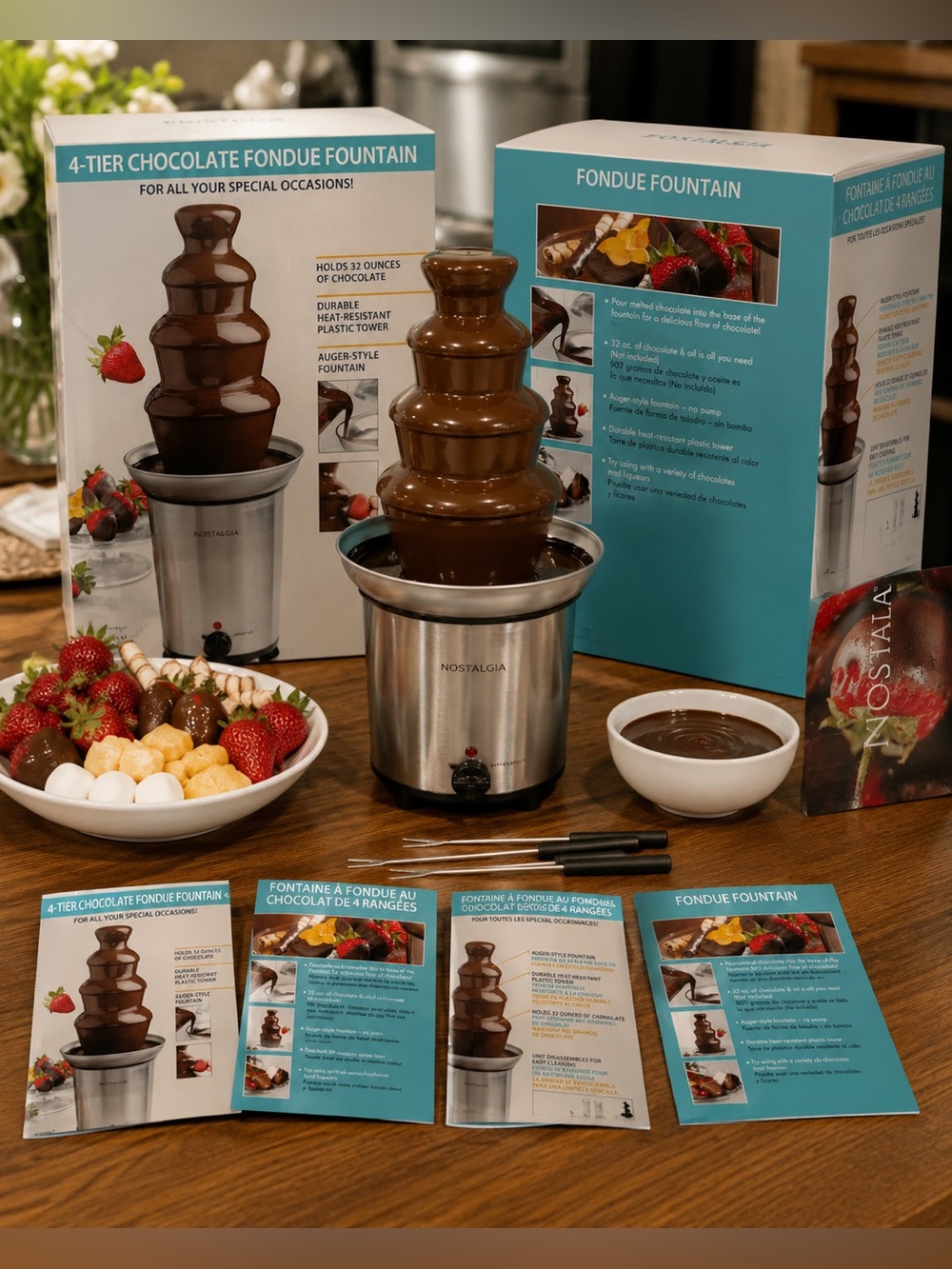 Nostalgia Chocolate Fondue Fountain in Brown and Stainless Steel